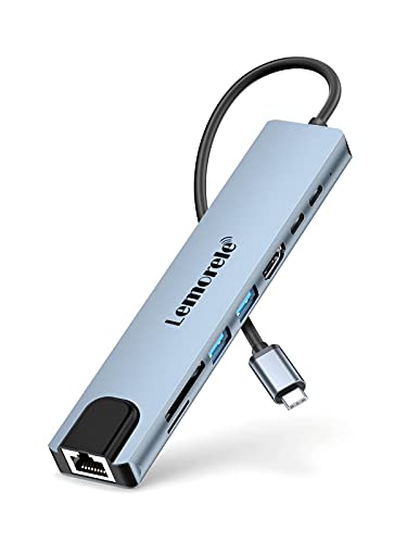 Lemorele Hub USB C Ethernet -9 en 1,Aluminio Espacial Adaptador USB C Hub con HDMI 4K, Carga Súper Rápida de 100W, 2 USB 3.0, SD/TF,Adaptador MacBook M1 Air/Pro,iPad Pro M1, Switch, Chromecast,Windows