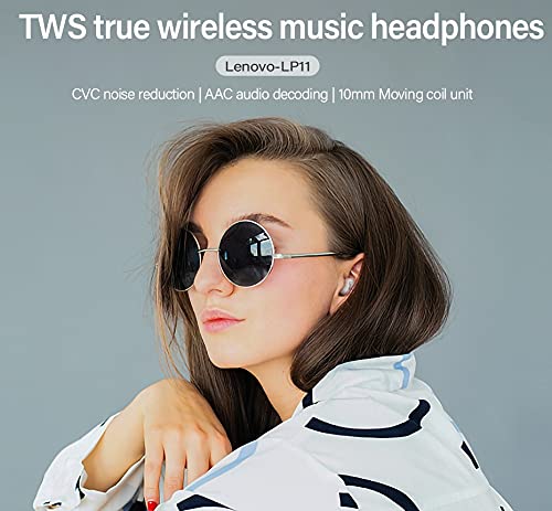 Lenovo LP11 TWS - Auriculares inalámbricos Bluetooth 5.0 con reducción de Ruido y micrófono para Auriculares, 30 Horas de autonomía (Blanco)