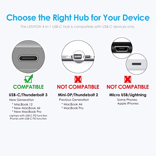lention HUB USB C 4 en 1, Adaptador Tipo C a USB 3.0 y 2.0, Carga de USB C, Compatible con Mac Air 2018-2020, MacBook Pro 13/15, ChromeBook concentrador multipuerto- Oro Rosa