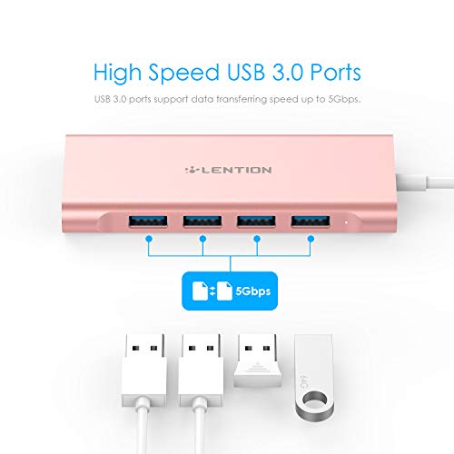 LENTION Hub USB C con 4 puertos USB 3.0 y adaptador de carga tipo C compatible con MacBook Pro 13/15/16 2020-2016, Mac Air, nueva superficie, Chromebook, más (C31, oro rosa)