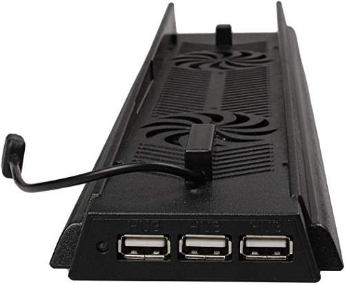 LeSB Playstation 4 Soporte Vertical para PS4 Consola con Triple USB-Hub y Doble Ventilador, Negro