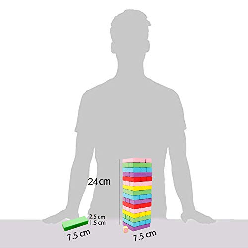 Lewo 48 Piezas Torre de Madera Block Colores Juegos de Construcción