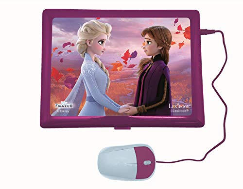 LEXIBOOK- Disney Frozen 2 - Ordenador portátil Educativo y bilingüe español/inglés - Juguete para niñas con 124 Actividades para Aprender, Juegos y música con Elsa y Anna - Azul/Púrpura