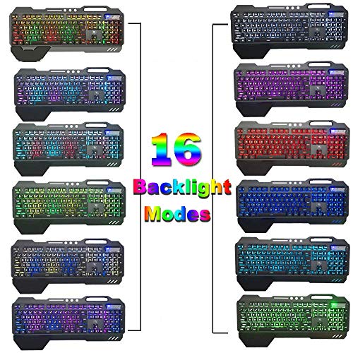 LexonElec Juegos de Teclado y Mouse para Juegos K618 con Cable RGB LED retroiluminado 104 Teclas Resto de la Mano USB Gamer Teclado Metal + 2400DPI Optical 6 Botones PC Game Mouse + Mousepad