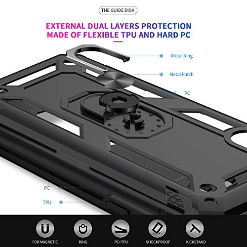 LeYi Funda Huawei Y7 2019 Armor Carcasa con 360 Anillo iman Soporte Hard PC y Silicona TPU Bumper antigolpes Fundas Carcasas Case para movil Huawei Y7 con HD Protector de Pantalla,Negro