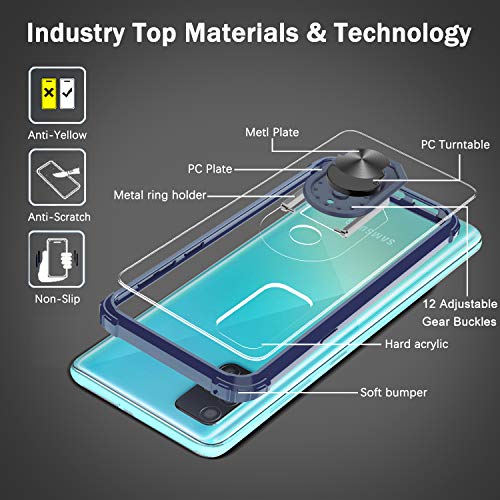 LeYi Funda Samsung Galaxy A51 con [2-Unidades] Cristal Vidrio Templado,Transparente Carcasa con 360 Grados iman Soporte Silicona Bumper Antigolpes Armor Case para Movil A51,Clear Azul