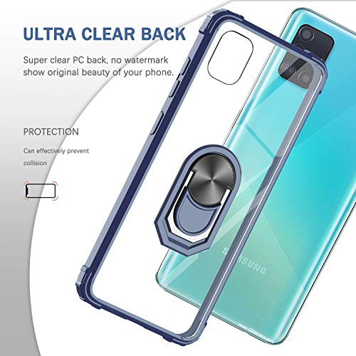 LeYi Funda Samsung Galaxy A51 con [2-Unidades] Cristal Vidrio Templado,Transparente Carcasa con 360 Grados iman Soporte Silicona Bumper Antigolpes Armor Case para Movil A51,Clear Azul