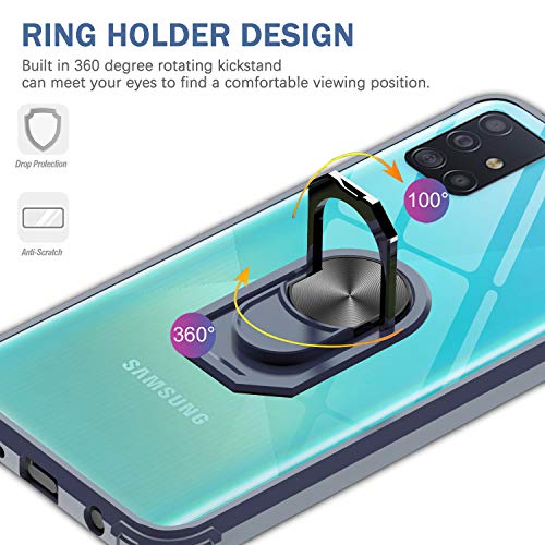 LeYi Funda Samsung Galaxy A51 con [2-Unidades] Cristal Vidrio Templado,Transparente Carcasa con 360 Grados iman Soporte Silicona Bumper Antigolpes Armor Case para Movil A51,Clear Azul
