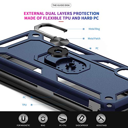 LeYi Funda Samsung Galaxy A70 con [2-Unidades] Cristal Vidrio Templado,Armor Carcasa con 360 Grados Anillo iman Soporte Hard PC y Silicona TPU Bumper Antigolpes Case para Movil A70,Azul