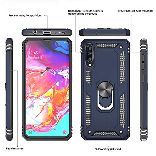 LeYi Funda Samsung Galaxy A70 con [2-Unidades] Cristal Vidrio Templado,Armor Carcasa con 360 Grados Anillo iman Soporte Hard PC y Silicona TPU Bumper Antigolpes Case para Movil A70,Azul