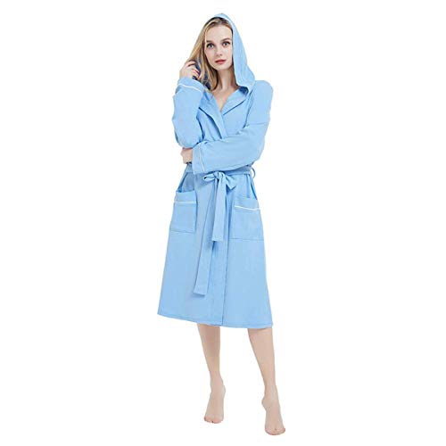 LEYUANA Albornoz con Capucha para Mujer, Bata de Noche de Color sólido para Mujer, Bata de Dama de Honor para Novia, Bata de Dormir, Bata de Moda 5XL 4XL Azul