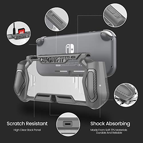LeyuSmart - Funda protectora con protector de pantalla de cristal templado para Nintendo Switch Lite, color gris
