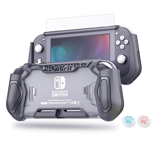 LeyuSmart - Funda protectora con protector de pantalla de cristal templado para Nintendo Switch Lite, color gris
