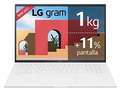 LG gram 17Z90P-G.AA89B Windows 11 Home - Portátil Ultraligero de 43,2cm (17") WQXGA 16:10 IPS (1,3Kg, autonomía 15h, Intel EvoTM i7 11ª Gen., Iris Xe, 16GB RAM, 1TB SSD NVMe) Blanco - Teclado Español