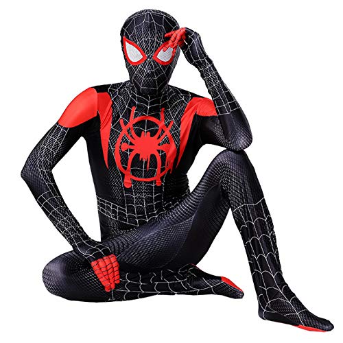 LGYCB Traje de máscara de Spiderman Miles Morales, Mono Negro de Spiderman, Trajes de Juego de rol, superhéroes, Disfraces de Halloween para Hombres y niños,Myers-Adult L(165~175cm)
