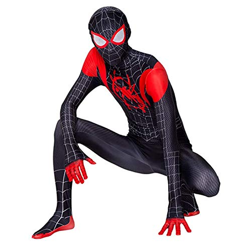 LGYCB Traje de máscara de Spiderman Miles Morales, Mono Negro de Spiderman, Trajes de Juego de rol, superhéroes, Disfraces de Halloween para Hombres y niños,Myers-Adult L(165~175cm)