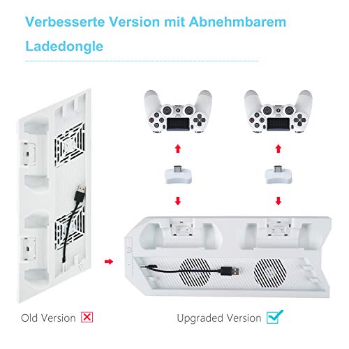 LIDIWEE Soporte vertical para PS4 Pro, estación de carga para PS4 Pro, consola Playstation 4 Pro, ventilador de refrigeración, controlador de ventilador, 3 puertos USB, color blanco
