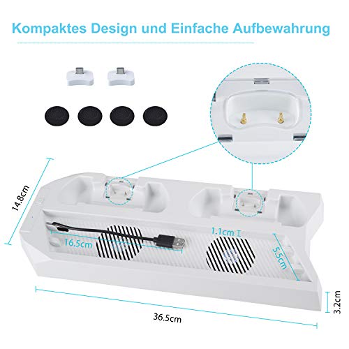 LIDIWEE Soporte vertical para PS4 Pro, estación de carga para PS4 Pro, consola Playstation 4 Pro, ventilador de refrigeración, controlador de ventilador, 3 puertos USB, color blanco