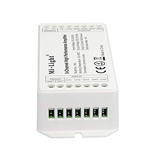 LIGHTEU®, Miboxer Milight PA5 Amplificador de alto rendimiento de 5 canales DC12V-24V Max 15A RGB RGBW RGBCCT Controlador de amplificador LED para tiras de LED RGB RGBW RGBCCT