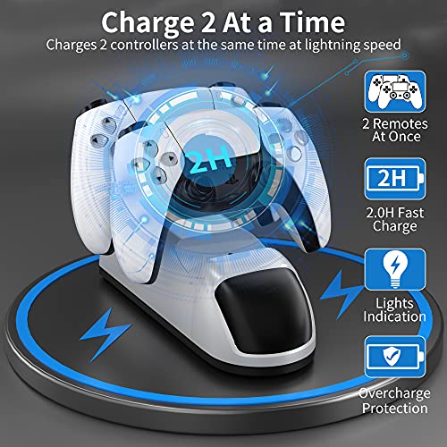 Likorlove Cargador de Mando PS5 5V 2.6 A con Indicador LED Carga al 90% en 1 Hora para Sony PS5 Controlador - 2 Puertos USB y 1 Tipo C (Cable 3 en 1) -Versión Mejorada-Blanco 17.5 x 6 x 5.6 cm