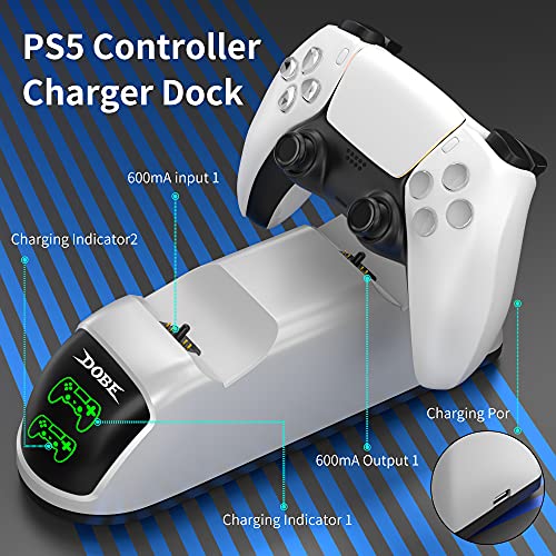 Likorlove Cargador de Mando PS5 5V 2.6 A con Indicador LED Carga al 90% en 1 Hora para Sony PS5 Controlador - 2 Puertos USB y 1 Tipo C (Cable 3 en 1) -Versión Mejorada-Blanco 17.5 x 6 x 5.6 cm