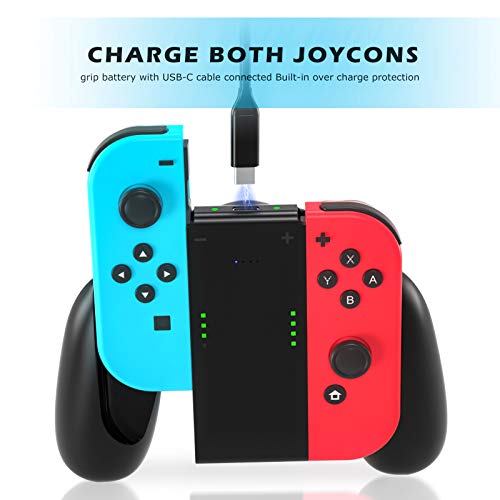 Likorlove Estación de carga para Nintendo Switch Joy Con Charging Grip Soporte de Carga Joy-Con Mando Cargador Batería de Litio Recargable de 2000 mAh con Indicador LED Cargador Controlador Joycon