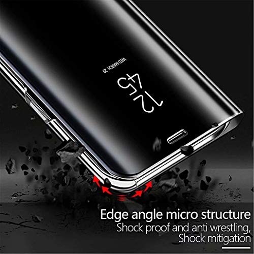LINER Funda para Samsung Galaxy A12 / M12 Estuche, Espejo Carcasa Ultra Slim Ligero Flip Libro Funda Clear View Standing Cover Mirror PC + PU Protectora Bumper Soporte Plegable Case - Púrpura