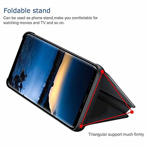 LINER Funda para Samsung Galaxy A12 / M12 Estuche, Espejo Carcasa Ultra Slim Ligero Flip Libro Funda Clear View Standing Cover Mirror PC + PU Protectora Bumper Soporte Plegable Case - Púrpura