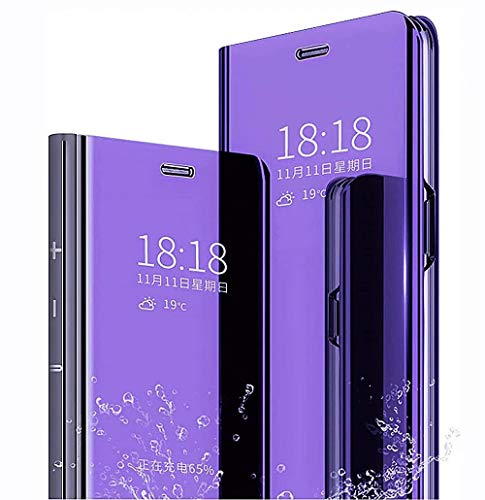 LINER Funda para Samsung Galaxy A52S 5G / A52 / A52 5G Estuche, Espejo Carcasa Ultra Slim Ligero Flip Libro Funda Standing Cover Mirror PC + PU Protectora Bumper Soporte Plegable Case - Azul Morado