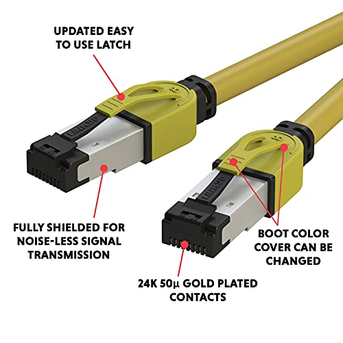 LINKUP – [Certificado 40Gbps] Cable de Conexión Ethernet Cat8 Doble Blindaje┃2000MHz (2GHz) Cat8.1┃Cables LAN Prueba del Futuro Compatibles con Cat7A Cat7 Cat6A Redes 25G 10G 1G┃Amarillo┃3ft (0.9m)