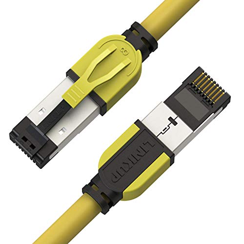 LINKUP – [Certificado 40Gbps] Cable de Conexión Ethernet Cat8 Doble Blindaje┃2000MHz (2GHz) Cat8.1┃Cables LAN Prueba del Futuro Compatibles con Cat7A Cat7 Cat6A Redes 25G 10G 1G┃Amarillo┃3ft (0.9m)
