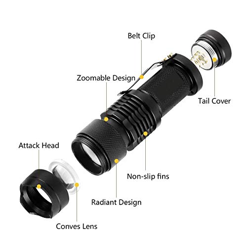 Linternas, Enkarl Linterna LED Ultra Brillante de 400 Lúmenes – Alta Luminosidad, Foco ajustable, 3 Modos de Luz, Resistente al Agua para Camping, Actividades en Exteriores y Senderismo (Paquete de 5)