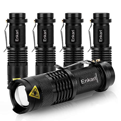 Linternas, Enkarl Linterna LED Ultra Brillante de 400 Lúmenes – Alta Luminosidad, Foco ajustable, 3 Modos de Luz, Resistente al Agua para Camping, Actividades en Exteriores y Senderismo (Paquete de 5)