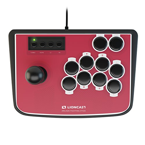 LIONCAST Arcade Fightstick Palanca de Mando Controlador con Botones programables, Sanwa, Turbo/Modo rápido y Base de Goma para PC/Sony Playstation (PS2, PS3)