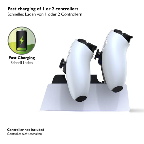 Lioncast Estación de carga para PS5 con indicador LED, carga rápida, controlador para mando original de Sony PlayStation 5, accesorios para PS5, mando inalámbrico DualSense