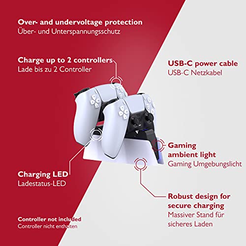 Lioncast Estación de carga para PS5 con indicador LED, carga rápida, controlador para mando original de Sony PlayStation 5, accesorios para PS5, mando inalámbrico DualSense