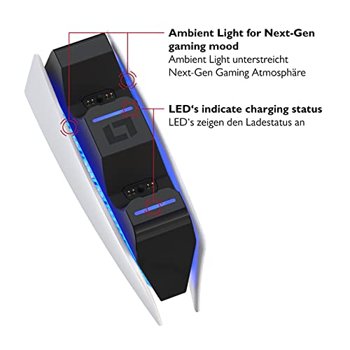 Lioncast Estación de carga para PS5 con indicador LED, carga rápida, controlador para mando original de Sony PlayStation 5, accesorios para PS5, mando inalámbrico DualSense