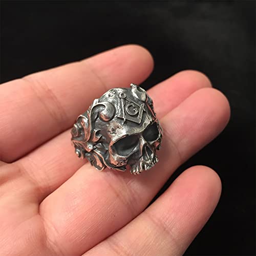 LIUHAO Retro Skull Head Ring Personalized Skull Ring Titanium Steel Male Ring Punk Goth Rock Style Rings for Men Women (13)