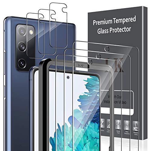LK 6 Pack Protector de Pantalla Compatible con Samsung Galaxy S20 FE 4G/5G 6.5 Pulgadas,Contiene 3 Pack Cristal Vidrio Templado y 3 Pack Protector de Lente de cámara, Doble Protección
