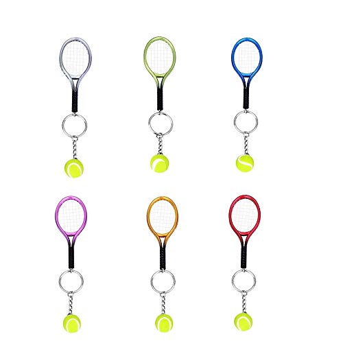 Llavero,6pcs Pocket Pop Keychain Lindo del Tenis de la Calidad del Llavero Bolso,llaveros de Tenis con diseño de Raqueta de Tenis, para los Amantes de los Deportes