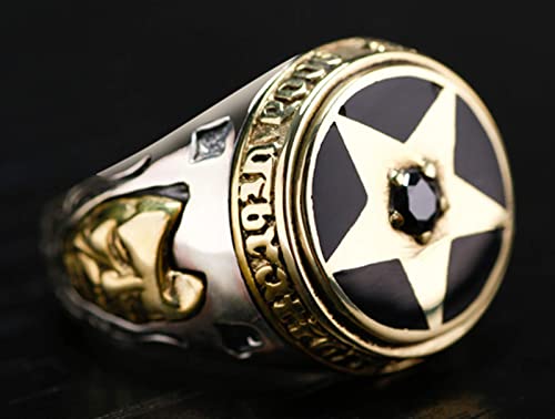 LLM Anillo de plata 925 para hombres y mujeres, anillo punk de moda con circonita negra de cinco puntas, talla 16-26 # (20 #)