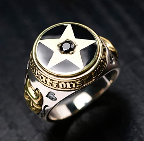 LLM Anillo de plata 925 para hombres y mujeres, anillo punk de moda con circonita negra de cinco puntas, talla 16-26 # (24 #)