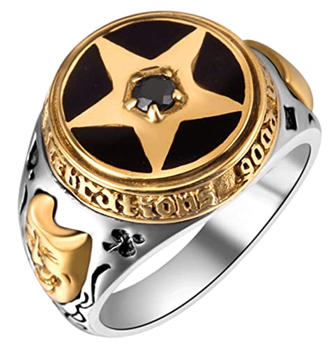 LLM Anillo de plata 925 para hombres y mujeres, anillo punk de moda con circonita negra de cinco puntas, talla 16-26 # (24 #)