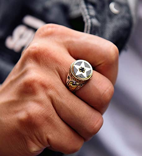 LLM Anillo de plata 925 para hombres y mujeres, anillo punk de moda con circonita negra de cinco puntas, talla 16-26 # (24 #)