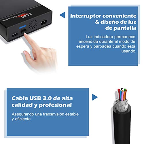 LOETAD Caja Disco Duro 3,5/2,5 Carcasa Disco Duro Externo USB 3,0 con UASP para HDD SSD SATA I/II/III Compatible con Windows 10/8.1/7, Linux, Mac etc.