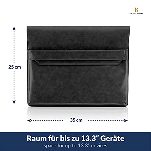 LOGAN & BARNES Funda para portátil para hombre - Versión Sevilla - Elegante maletín para portátil con agradable acolchado interior - Funda de piel sintética, Negro , 16",