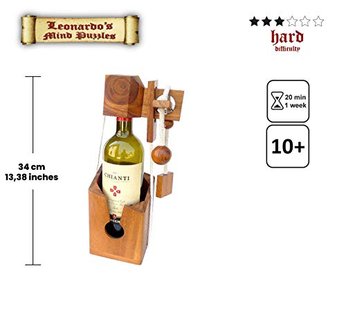 Logica Juegos Art. para Los Que No Beben Cuerdas - Rompecabezas Porta Botellas - Rompecabezas de Madera Preciosa - Colleciòn Leonardo da Vinci
