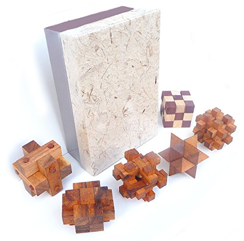 Logica Juegos Art. Set 6 en 1 - Rompecabezas 3D de Madera Preciosa - Caja de Papél De Arroz - Todos Los Niveles De Dificultad: Medio, Difícil, Extremo - Colección Leonardo da Vinci