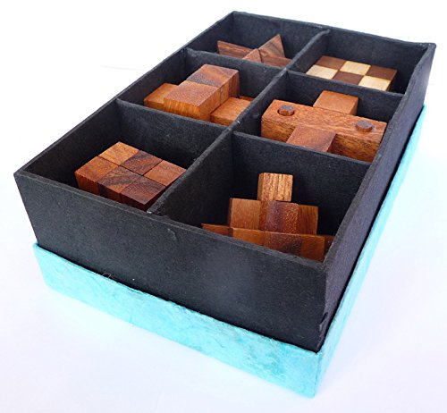 Logica Juegos Art. Set 6 en 1 - Rompecabezas 3D de Madera Preciosa - Caja de Papél De Arroz - Todos Los Niveles De Dificultad: Medio, Difícil, Extremo - Colección Leonardo da Vinci