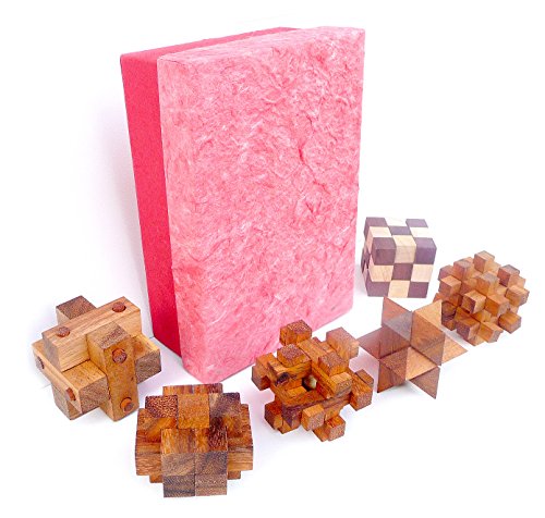 Logica Juegos Art. Set 6 en 1 - Rompecabezas 3D de Madera Preciosa - Caja de Papél De Arroz - Todos Los Niveles De Dificultad: Medio, Difícil, Extremo - Colección Leonardo da Vinci